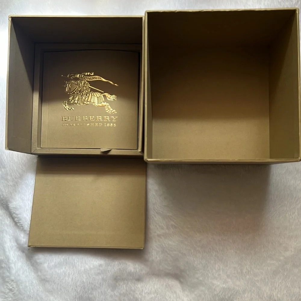 Burberry Empty Watch Presentation Box Case w/ Manual Booklet Authentic Beige